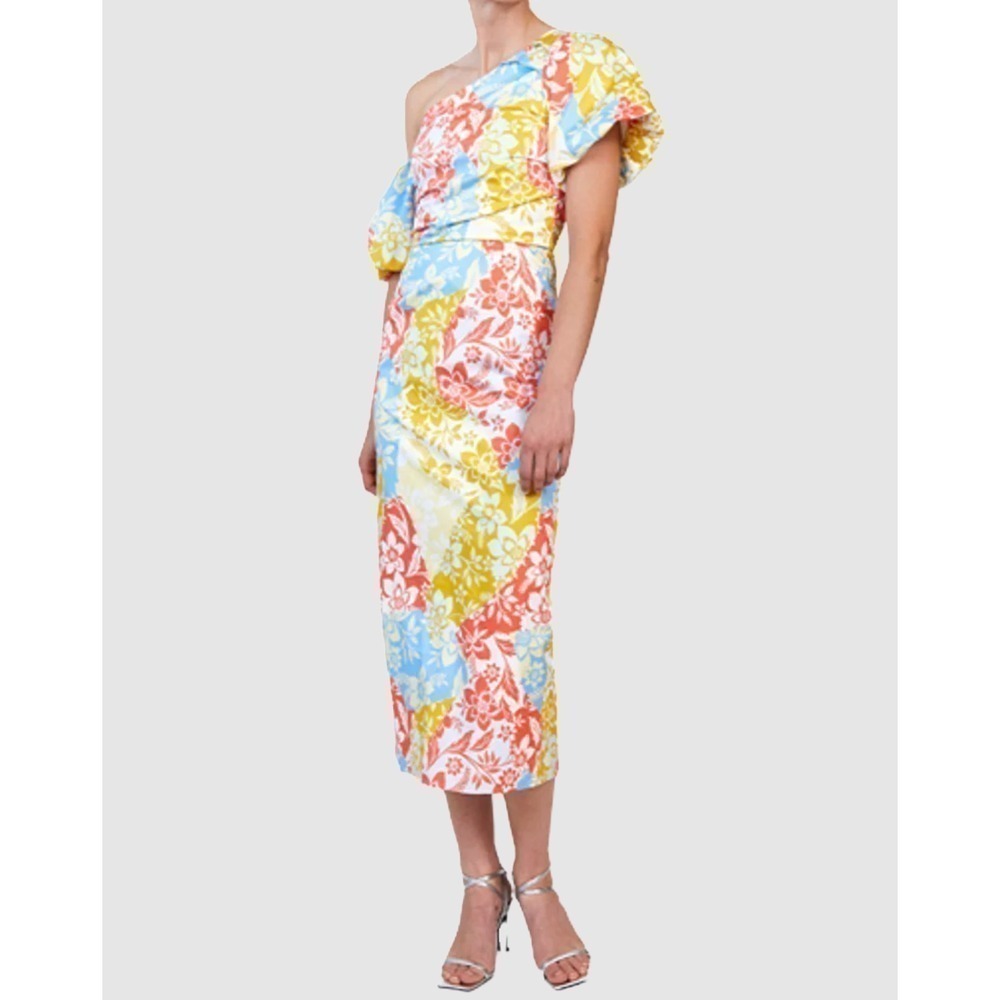 B44 Hunter Bell Margot Cold Shoulder Dress 8 Patchwork Floral Boho Garden Party‎